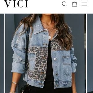 NEW VICI REDONE POCKETED LEOPARD DISTRESSED DENIM JACKET, SIZE SMALL (S)